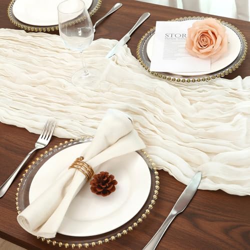 6 Pack Ivory White Cheesecloth Table Runner 120 Inch Boho Wedding Decor - Image 5