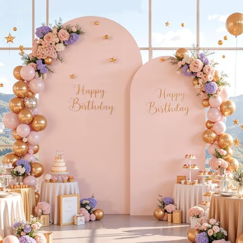 7.2FT 6FT Arch Backdrop Cover for Wedding, Set of 2 Stretchy Spandex Fitted Arch Stand Cover for Baby Shower, Birthday Party Decor, Chiara Backdrop Cover with Double-Sided Design(Dusty Pink) - Image 3