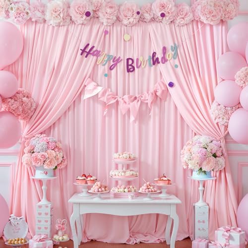 8x10FT Baby Pink Backdrop Curtains for Wedding Parties, Wrinkle Free Polyester Photography Backdrop Drapes for Wedding Baby Shower Birthday Parties Stage Background Stand Decorations 4x10ft,2 Panels - Image 2