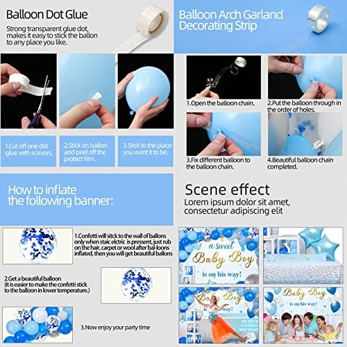 Baby Shower Decorations for Boy, Blue Baby Party Decor Kit with Balloons Boxes, Blue Balloon Garland Backdrop Banner and Tablecloth and Baby Shower Sash, Baby Boy Shower Decorations - Image 5