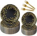 150 Pcs Black and Gold Paper Plates Party Supplies,Serves 50 Guests 7" 9" Black Gold Plates and Gold Plastic Forks,Disposable Paper Tableware Set for Graduation Retirement Decorations by Upigi