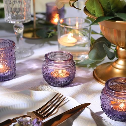30pcs Assorted Purple Votive Candle Holders for Wedding Decorations, Boho Glass TeaLight Candle Holder, Wedding Table Centerpieces, Bridal Shower Decorations, Retro Purple Party Decor, Party Favors - Image 3