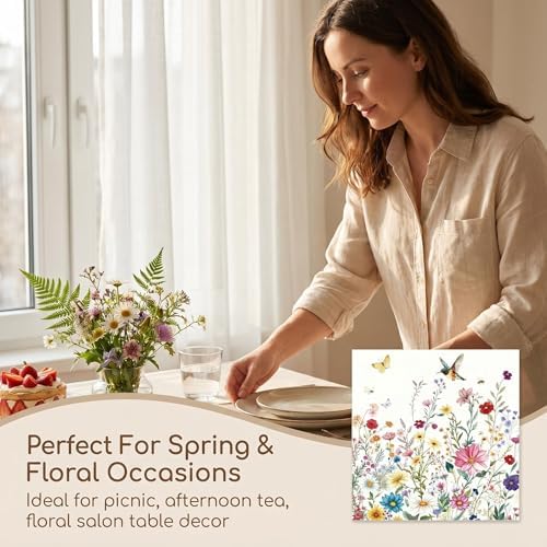 50PCS Wildflower Napkins 13 x 13 Inches, Hummingbird Floral Paper Napkins Flower Luncheon Dessert Cocktail Napkins Disposable for Picnic Wedding Birthday Baby Shower Tea Party Decorations (Wildflower) - Image 6