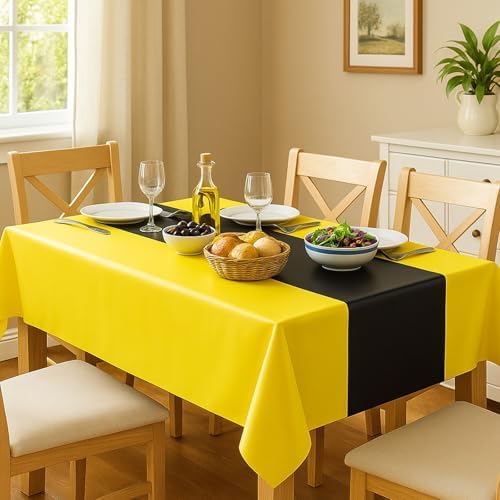 Oudain 6 Pcs Plastic Disposable Table Cloth 54" x 108", Black, Yellow - Image 5