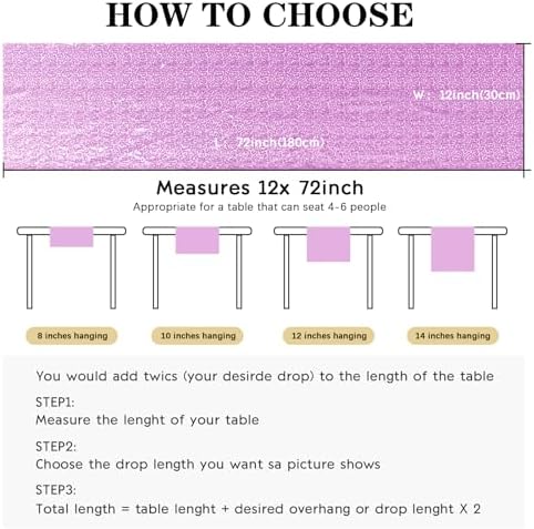 6 Packs 12 x 72 inches Sequin Table Runner, Lavender Glitter Table Runner for Birthday Party Supplies Wedding Engagement Baby Shower Holiday Celebration Event Decorations - Image 7