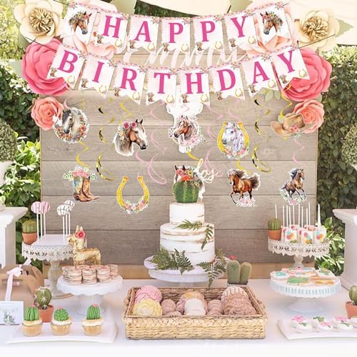 Rngmsi Horse Western Cowgirl Party Decorations 16PCS Banners Swirls Girl - Image 5