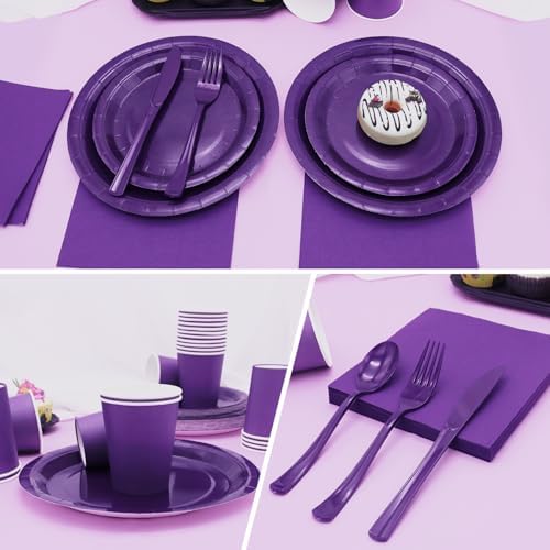 Purple Paper Plates Party Supplies,350pcs Purple Plates and Cups and Napkins Set for Mardi Gras Birthday Decorations for Women Srve 50 - Image 6