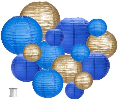 Round Hanging Paper Lanterns Blue Party Decorations 15pcs by zilue