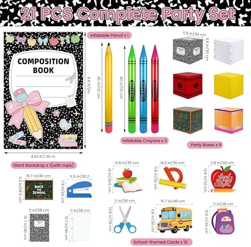 Fovths 21 Pcs Giant Back to School Theme Party Decorations 45 Inch Large Inflatable Pencil Crayon 6 Party Favor Box 6.6ft Notebook Backdrop for Back to School Birthday Decor, Combo - Image 2