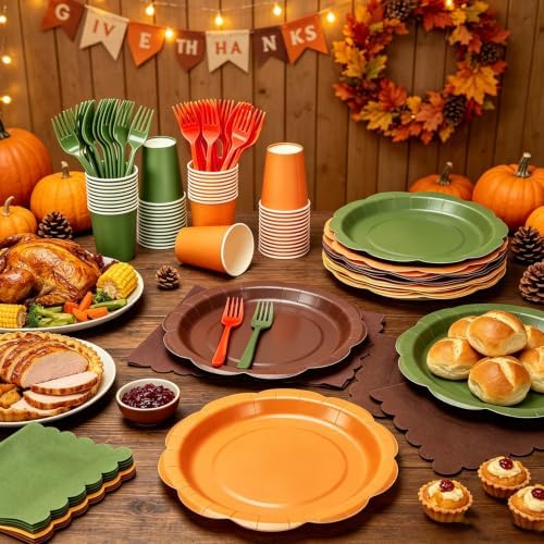 192Pcs Fall Party Plates and Napkins Set Party Supplies for Thanksgiving - Image 5