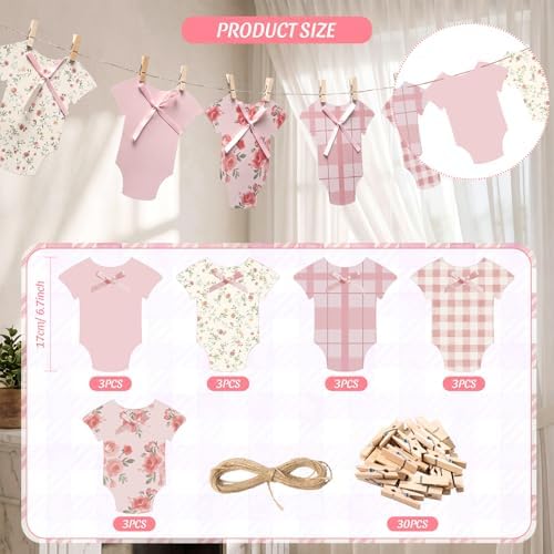 Frienda Its a Girl Baby Shower Banner Paper Bodysuit Garland with Clips - Image 2