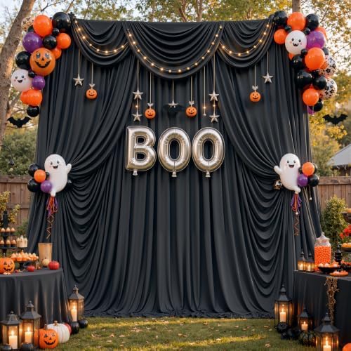 50x12 ft Black Backdrop Curtains for Weddings Party, Birthdays, Halloween by PartyVillage
