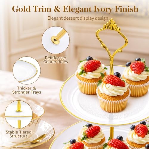 13 Pcs Dessert Display Set, 6 3-Tier Cupcake Stands, 4 Trays & 3 Tongs - Image 4