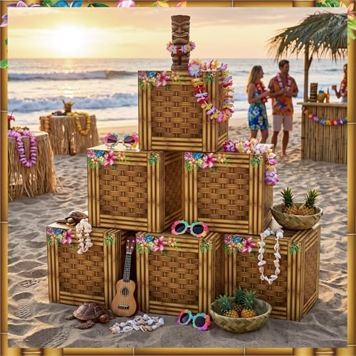 Fullhawl 6 Pcs 3D Tree Stump Boxes, Hawaii Fake Wood Centerpieces - Image 6