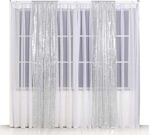 Poise3EHome Silver Sequin Backdrop Curtains,2ft x 8ft Sequin Photography Backdrop Curtain 2 Panels for Party Decoration - Image 2