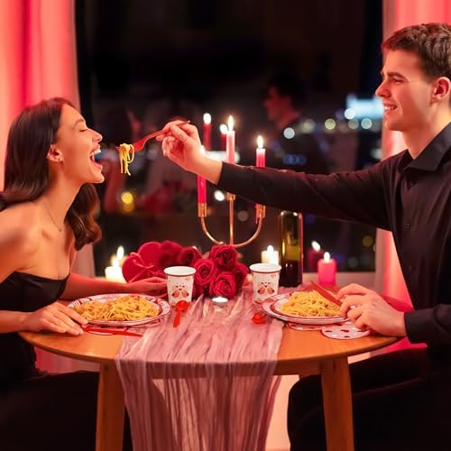 168PCS Red Love Heart Party Supplies for Valentines,Galentines Disposable Paper Plates Napkins Cups Cutlery for 24 Guest,Love Party Tableware for Anniversary Wedding Engagement Birthday Baby Shower - Image 7
