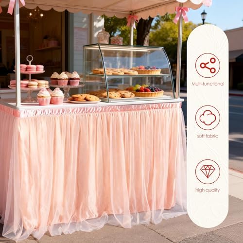 THARAHT Tulle Table Skirt 6FT 180CM Long for Rectangle Tables Round Tables Ruffle Desk Skirt for Princess Girls Birthday Party Cake Dessert Decorations Table Skirt - Image 4
