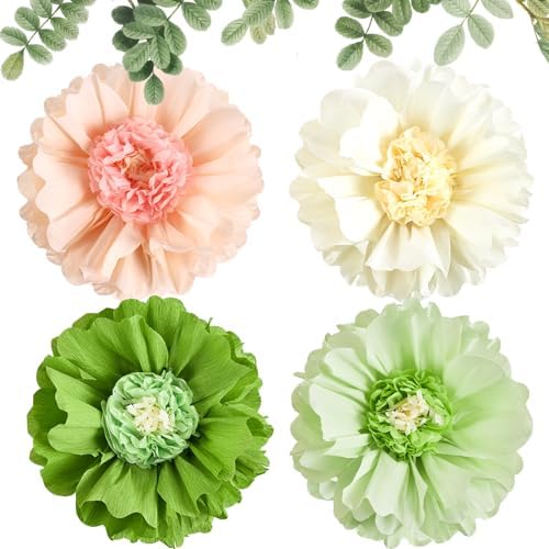 SUNBEAUTY 4 PCS 20" Sage Green Giant Paper Flowers Large Crepe Paper Tissue Flowers Artificial Decorations for Spring Summer Flower Wall Backdrop Birthday Party Wedding Baby Shower Bridal Easter Decor by SUNBEAUTY