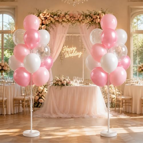 Clear Pink Balloon Column Stand Kit with Base&Pole for Floor&Table Party Decor - Image 6