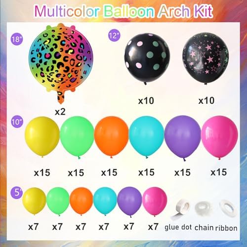 157pcs Neon Rainbow Balloon Arch Kit,Back to 80S 90S Birthday Supplies - Image 2