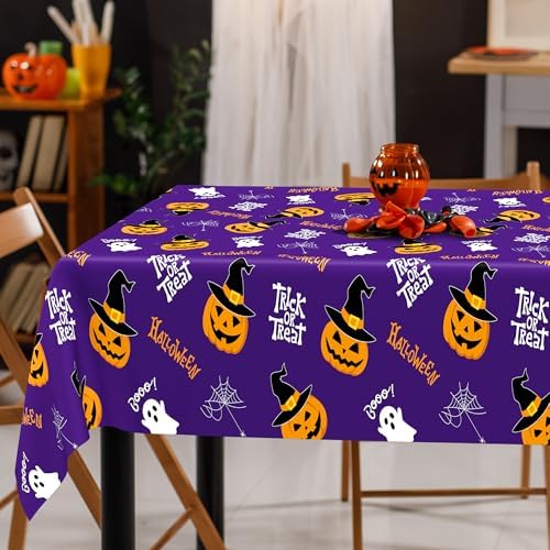 2 Pack Halloween Plastic Tablecloth 54 x 108 Inch Purple Black Tablecovers - Image 6