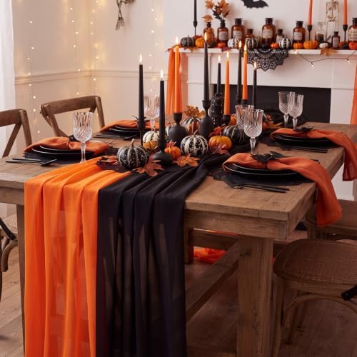 Boao 6 Pcs Halloween Black Orange Party Decorations Chiffon Table Runner - Image 3