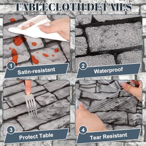 6 Pack Stone Wall Plastic Tablecloths, Medieval Castle Party Decorations - Image 4