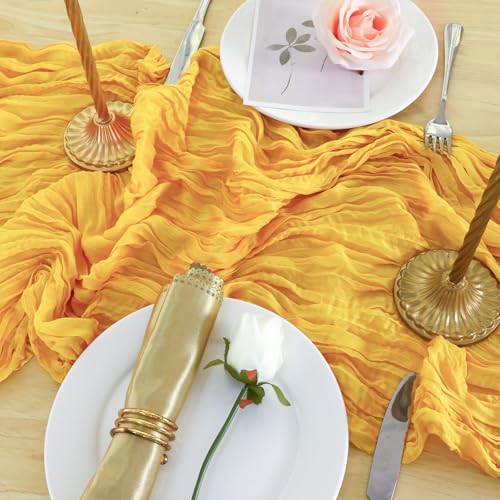1 Pack Gold Cheesecloth Table Runner 120 Inch Boho Wedding Decor - Image 5