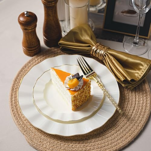 120PCS Ivory White Plastic Plates, Wavy Plates with Gold Rim - Image 6