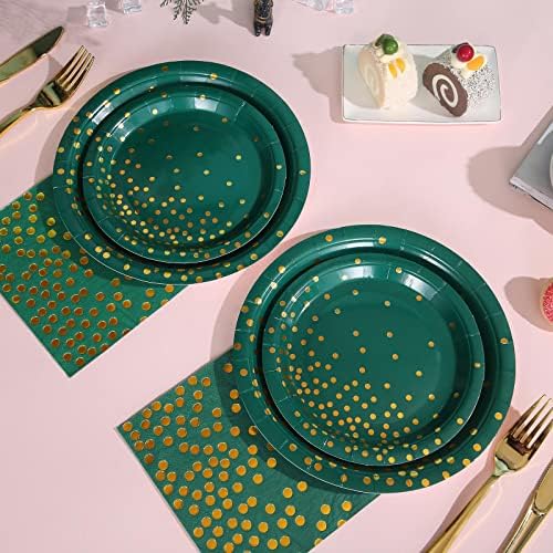 150 PCS Green and Gold Party Decorations,50 Guests Green Plates and Napkins Party Supplies,Golden Dot Paper Plates for Birthday Wedding Christmas - Image 5