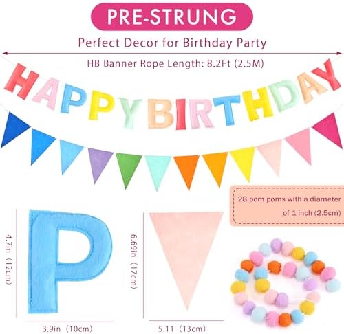 CANREVEL 3 PCS Pre-Strung 3D Happy Birthday Banner Decorations, Pastel - Image 3