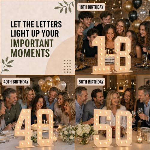 Pooqla 2nd Birthday Decorations, 17.3 in Tall Wooden Light Up Numbers 2 - Image 7