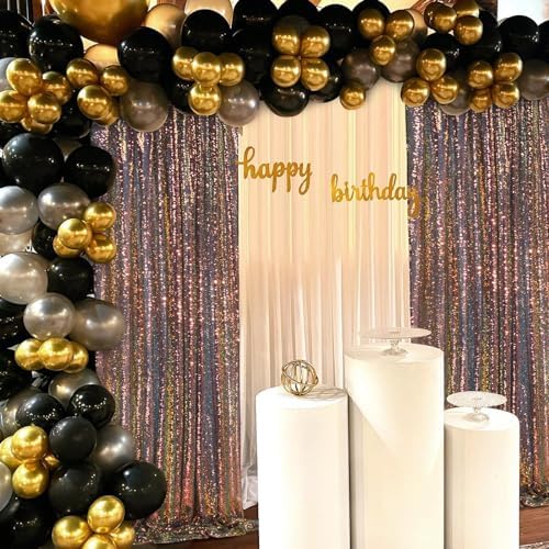 SoarDream Black Gold Sequin Backdrop 6 Pcs 2ftx8ft Sparkly Glitter Birthday Party Cake Table Background Draping Fabric - Image 5