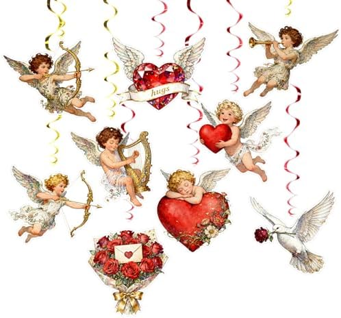 Valentine's Cupid Party Streamers, 48 PCS Romantic Hanging Swirl Decorations - Angel, Heart & Rose Motifs for Valentine's Day, Weddings & Anniversary Parties - Image 2