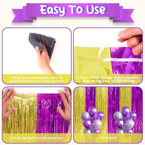 Voircoloria Purple Gold Foil Fringe Backdrop Curtains,3.3x8.2ft, 3 Pack - Image 4