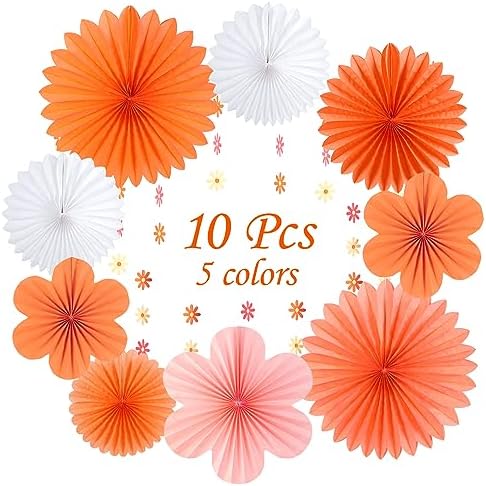 SUNBEAUTY Pink and Orange Party Decorations, Paper Flowers Decoration Fans - Image 3