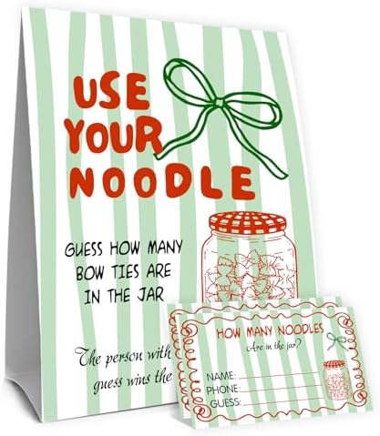 Italian Baby Shower Decoration,Guess How Many Game,Guess How Many Bow Ties are in the Jar,Use Your Noodle,Italian Dinner Party Favors,Birthday Party Game & Activities 50 Cards and Sign by Unknown