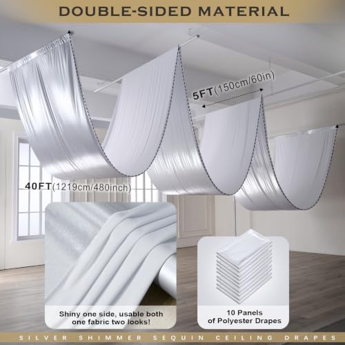 50ftx40ft Silver Ceiling Curtain for Wedding Parties - Image 2