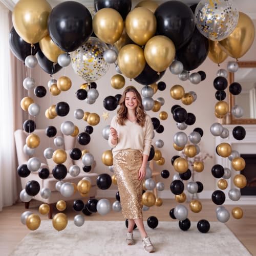 Thenshop Black and Gold 220 Pcs Balloons with String Party Decorations by Thenshop