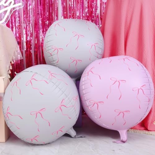 Bow Round Foil Balloons Birthday Coquette Decor 22 Inch 6 Pcs - Image 4