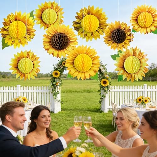 SUNBEAUTY Sunflower Party Decorations 3D Large Sunflower Birthday Honeycomb Hanging Paper Decorations Yellow Sun Flower Ceiling Wall Tissue Flowers Summer Baby Shower Classroom Bulletin Board - Image 5