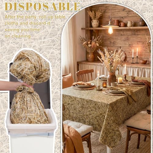 NatNarr 3 Pack Straw Plastic Tablecloths, Disposable Farm Hay Tablecloth - Image 5