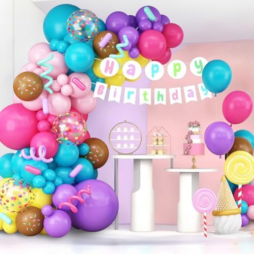 Rainbow Colorful Balloons Arch Ice Cream Birthday Donut Candy Decorations - Image 3