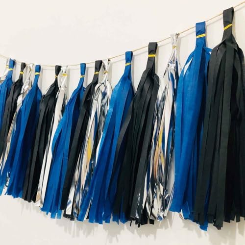 We Moment Black Navy Blue and Silvery Tissue Paper Tassels Party Tassel Garland Banner for Black Blue Party Decorations, DIY Kits,15PCS - Image 3