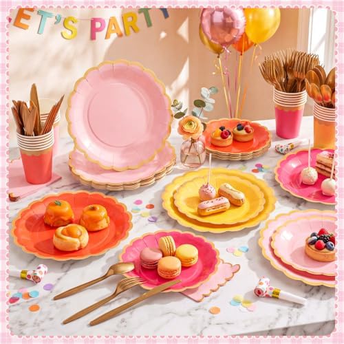 Mimorou 169 Pcs Pink Orange Yellow Plates and Napkins Party Supplies for 24 - Image 2