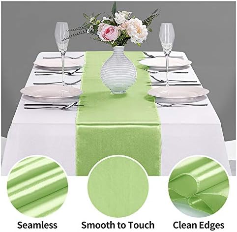 5-Pack Satin Table Runner Light Green 12 x 108 inches Long, Table Runners for Wedding, Birthday Parties, Banquets Decorations（5 Pack, 12x108 Inch, Light Green） - Image 3