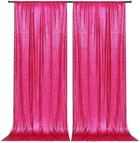 PartyDelight Hot Pink Sequin Backdrop Curtains 5x10ft 2 Panels by PartyDelight