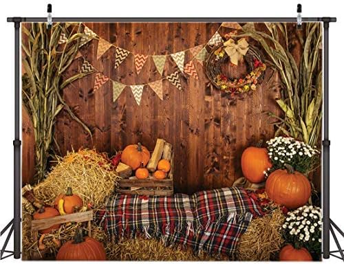 AIIKES 8x6FT Fall Thanksgiving Photo Backdrop Rustic Wood Board Barn Harvest Photography Background Autumn Pumpkin Leaves Flower Baby Birthday Portrait Party Decoration Photo Studio Booth Props 11-741 - Image 4