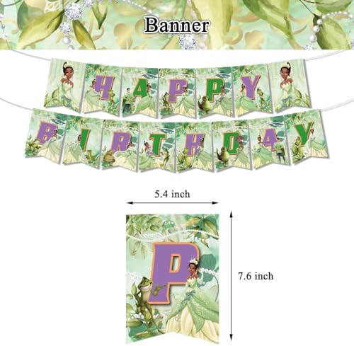 Princess Tiana Birthday Party Decorations, The Frog Tiana Party Tableware with Banner, Tablecloth, Disposable Paper Plates and Napkins for Little Princess Birthday Baby Shower Party Decorations - Image 2