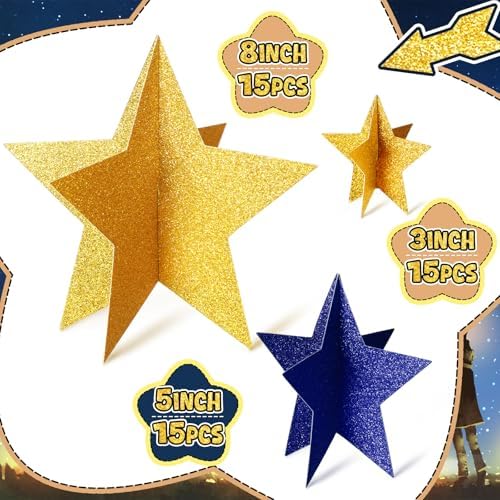 Sinload 45 Piece 3D Glitter Star Centerpieces Navy Blue Gold Party Decor - Image 2